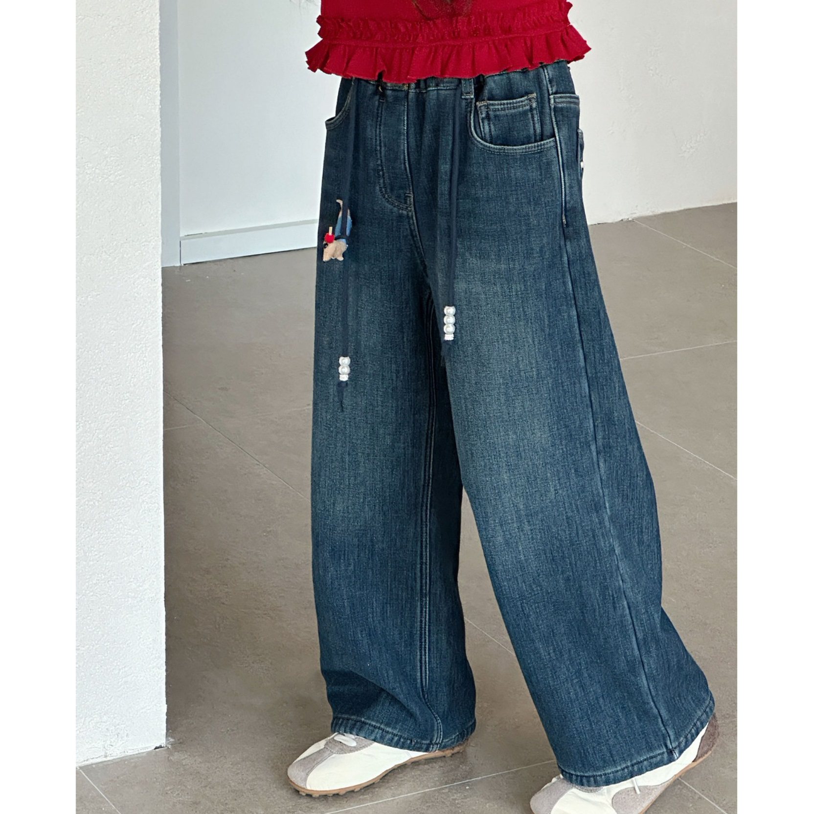 女童加绒宽松牛仔裤阔腿裤直筒