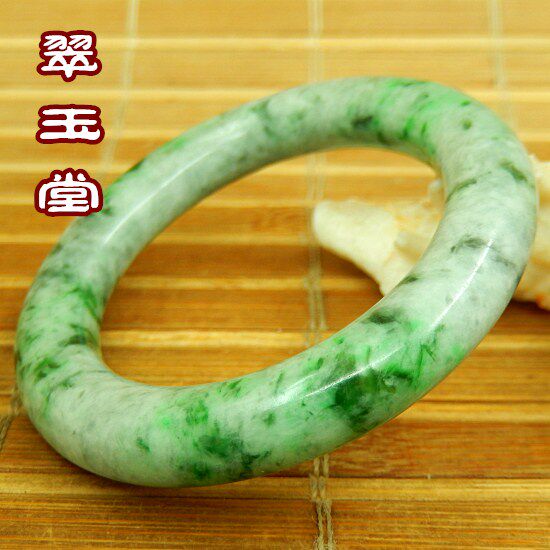 37.5mm翡翠花青老坑种阳绿色小号圆条手镯 玉原石A货袈裟环明料