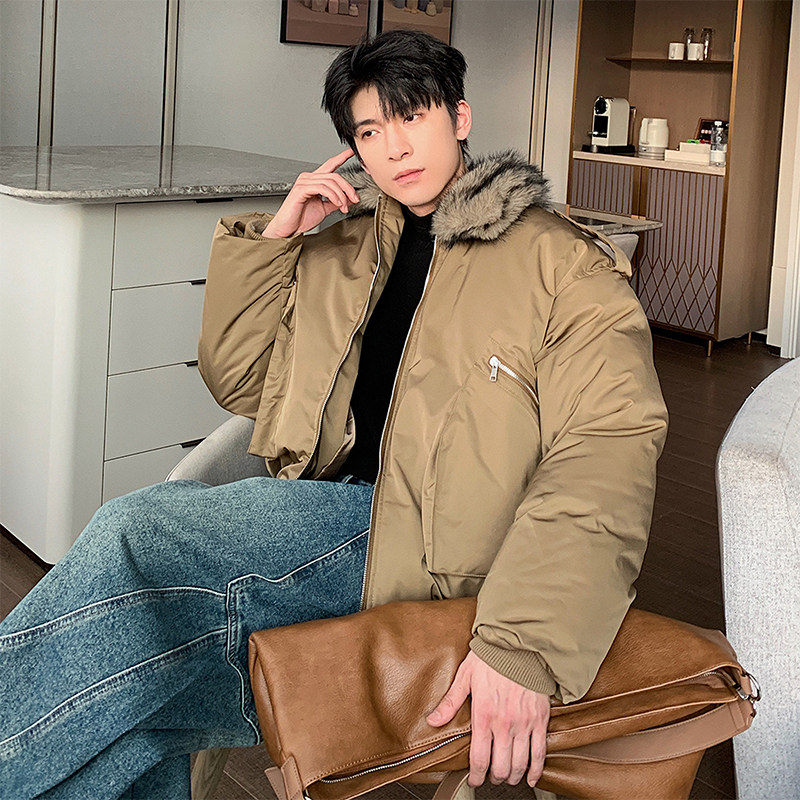 一轩轩hlds【漫野听风】男款冬季痞帅风棉服夹克毛领加厚棉衣男