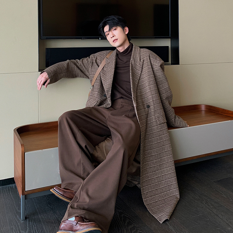 Hualun中长款格子毛呢大衣