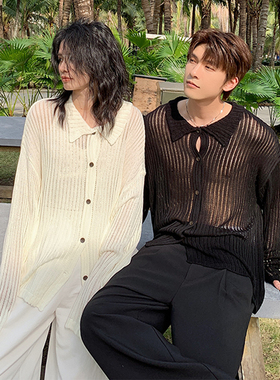 一轩轩轩hlds【山野之息】春季海边防晒衫痞帅白色百搭长袖衬衫男