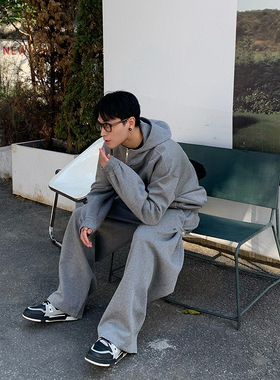 ACB爱穿帮美式重磅设计感纯色连帽上衣宽松休闲百搭高级感男套装