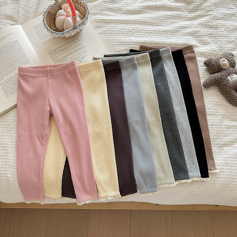 女宝宝打底裤春秋季2025女童纯棉纯色弹力坑条打底裤花边裤休闲裤,童装/婴儿装/亲子装,打底裤,淘宝优惠券,粉丝福利购,淘宝优惠卷