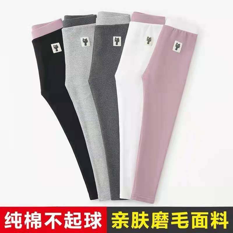 女童纯棉打底裤春秋夏季中腰百搭女宝宝弹力修身长裤子黑色加绒裤