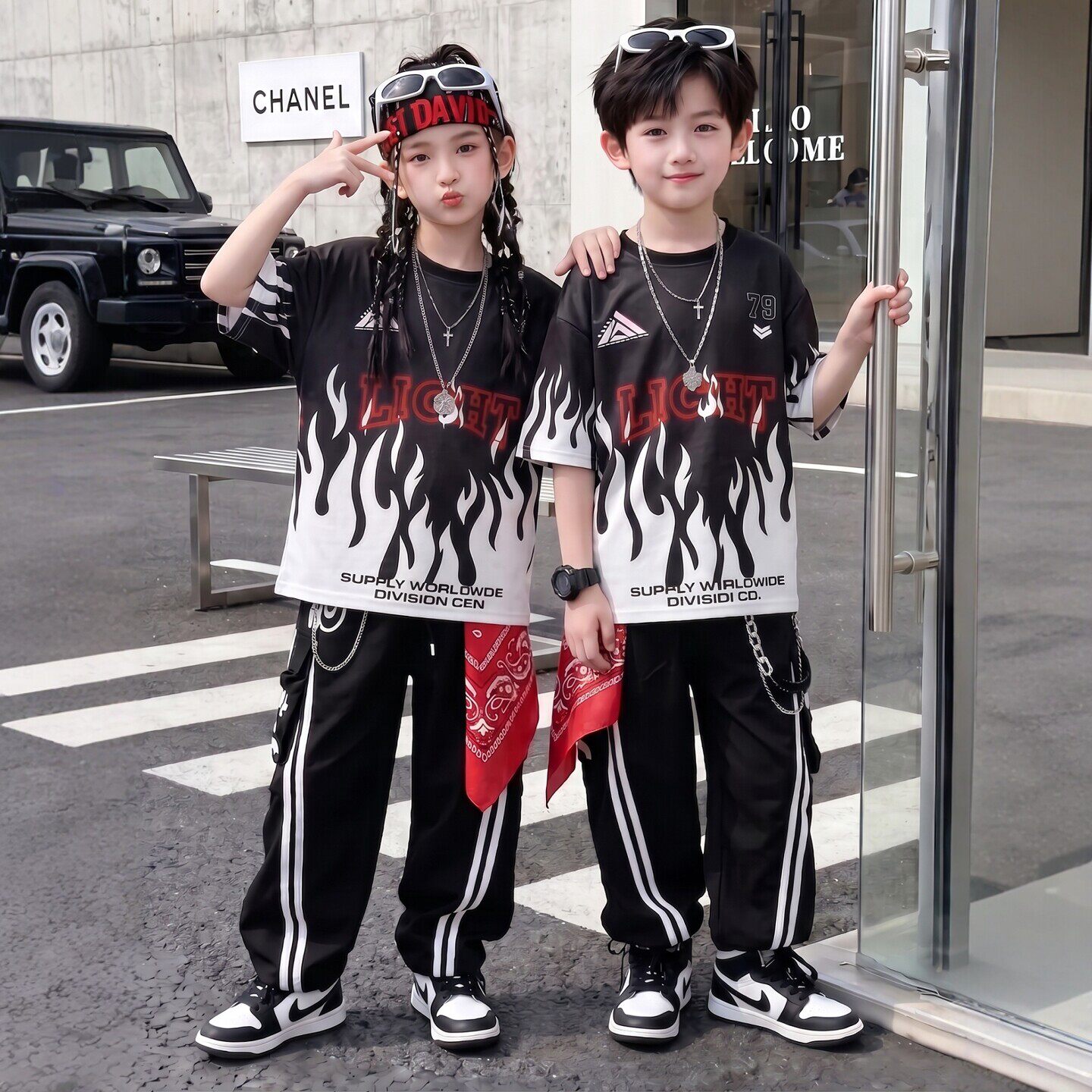 儿童街舞表演服幼儿园爵士舞蹈服啦啦队男女潮服嘻哈架子鼓演出服