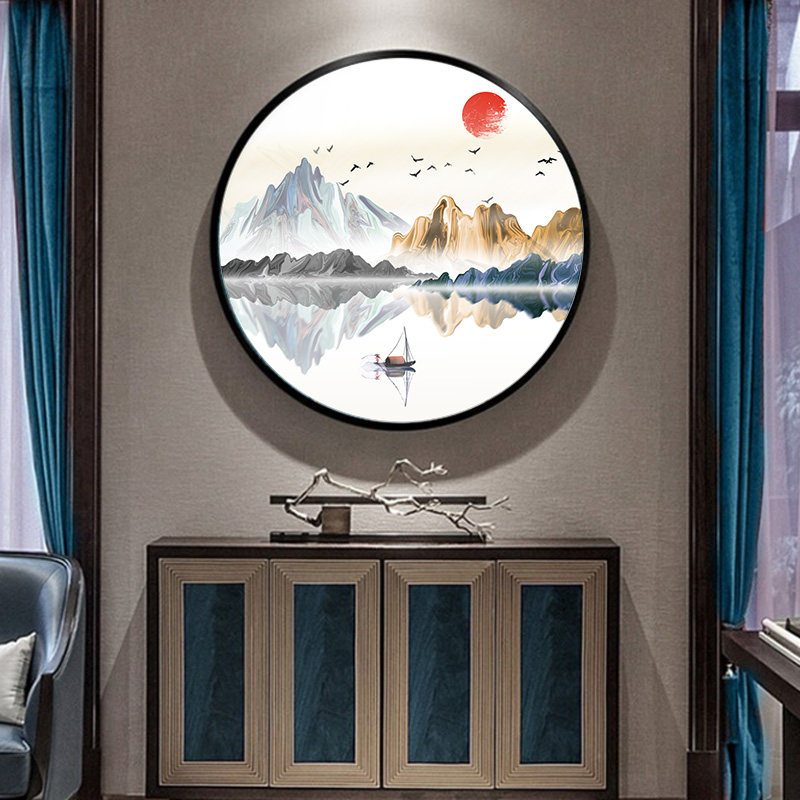 新中式装饰画客厅禅意山水画茶室挂画书房入户玄关挂画水墨装饰画