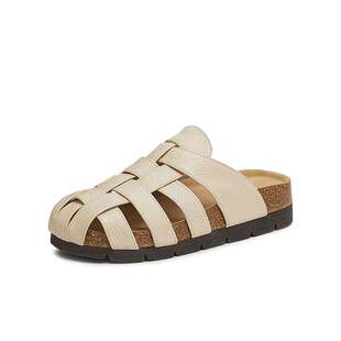 女外穿休闲凉鞋 KK027BH5 厚底包头半拖鞋 天美意25夏复古罗马勃肯鞋