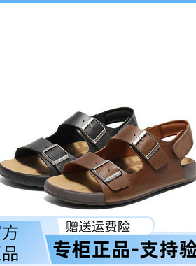 百丽潮搭休闲凉鞋男2025夏新商场同款牛皮革勃肯鞋沙滩鞋8RF01BL5