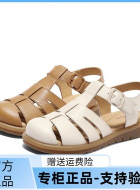 森达罗马凉鞋女2025夏新商场同款复古休闲平底猪笼鞋4DS30BL5