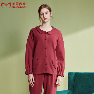 meisee/美思女春秋冬季睡衣本命年红色可爱保暖外穿家居服套装