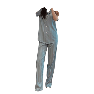 美思【情侣款】简约舒适提花仿丝质感睡衣套装短袖男女士家居服