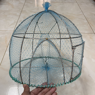捕鱼笼泥猛笼金鼓鱼笼篮子鱼笼手工复古不锈钢框架渔网小网孔