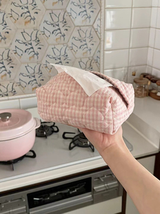 韩系爱心格子纸巾盒抽纸盒