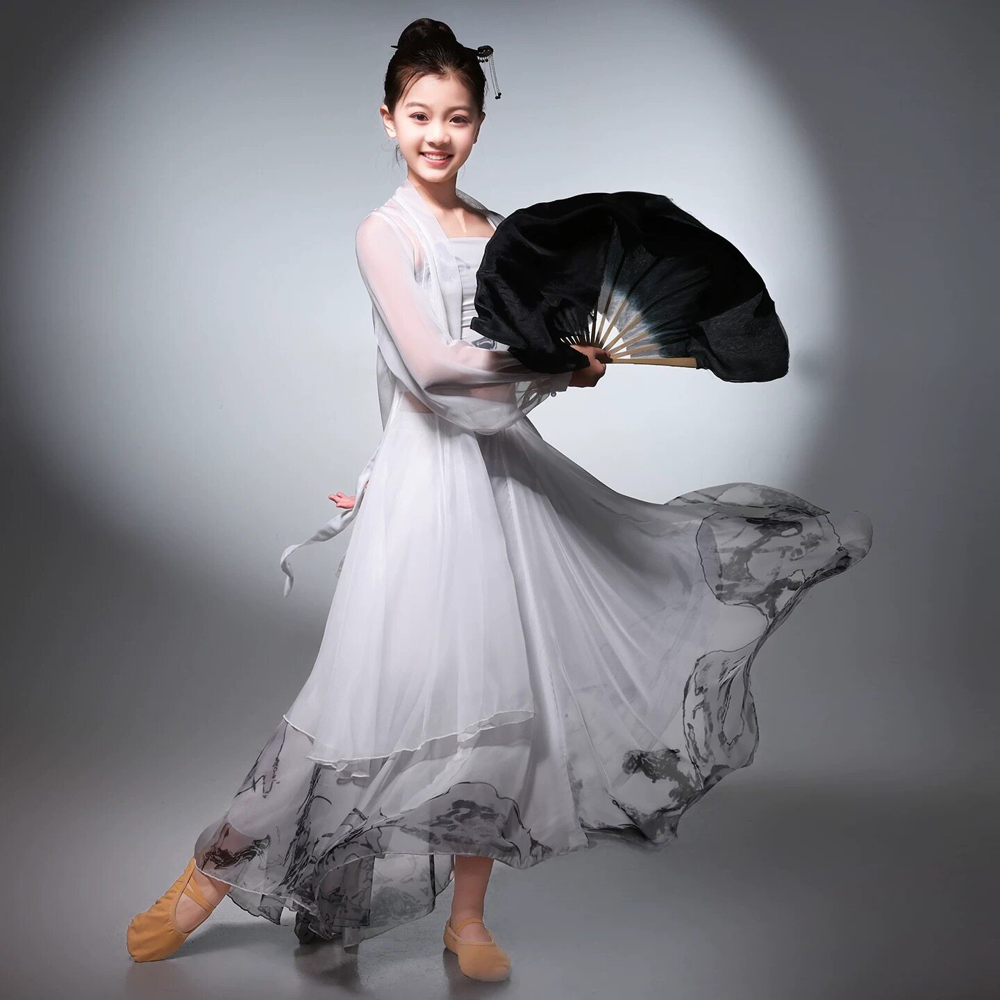 儿童古典舞演出服女长款开衫水墨丹青渐变大摆裙咏春舞蹈服书简舞