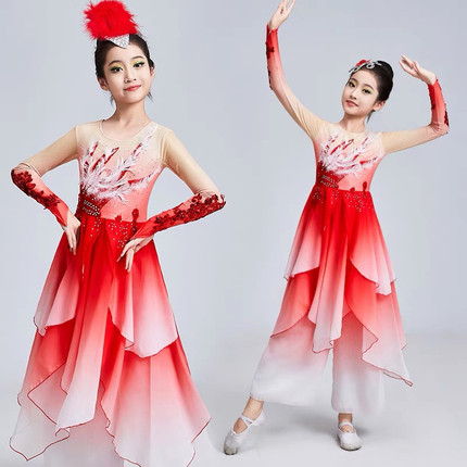 儿童古典舞演出服少儿表演剧目俏红狐舞蹈服中国风艺考飘逸扇子舞
