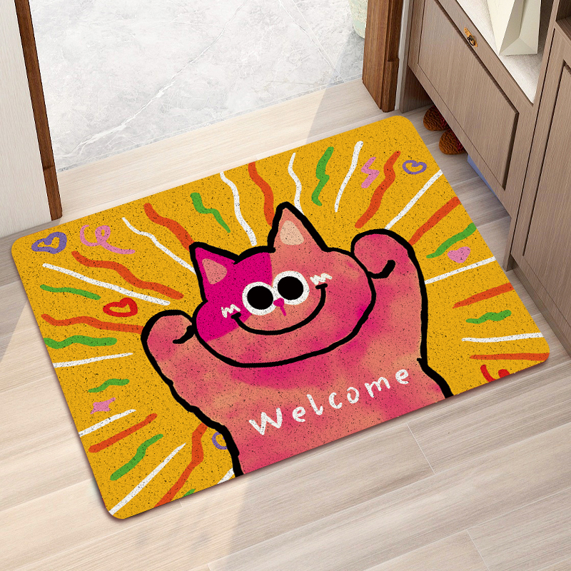 网红粉红兔入户门垫丝圈地垫进门玄关地毯除尘耐脏脚垫丝圈防滑垫