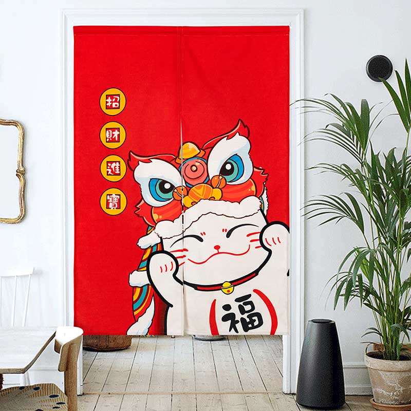 起贝喜庆红色招财猫店铺餐厅隔断帘79.80元包邮