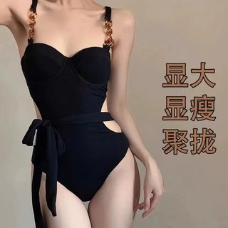 黑色高级感时尚连体2023新款泳衣女小胸钢托聚拢遮肚保守连体泳衣