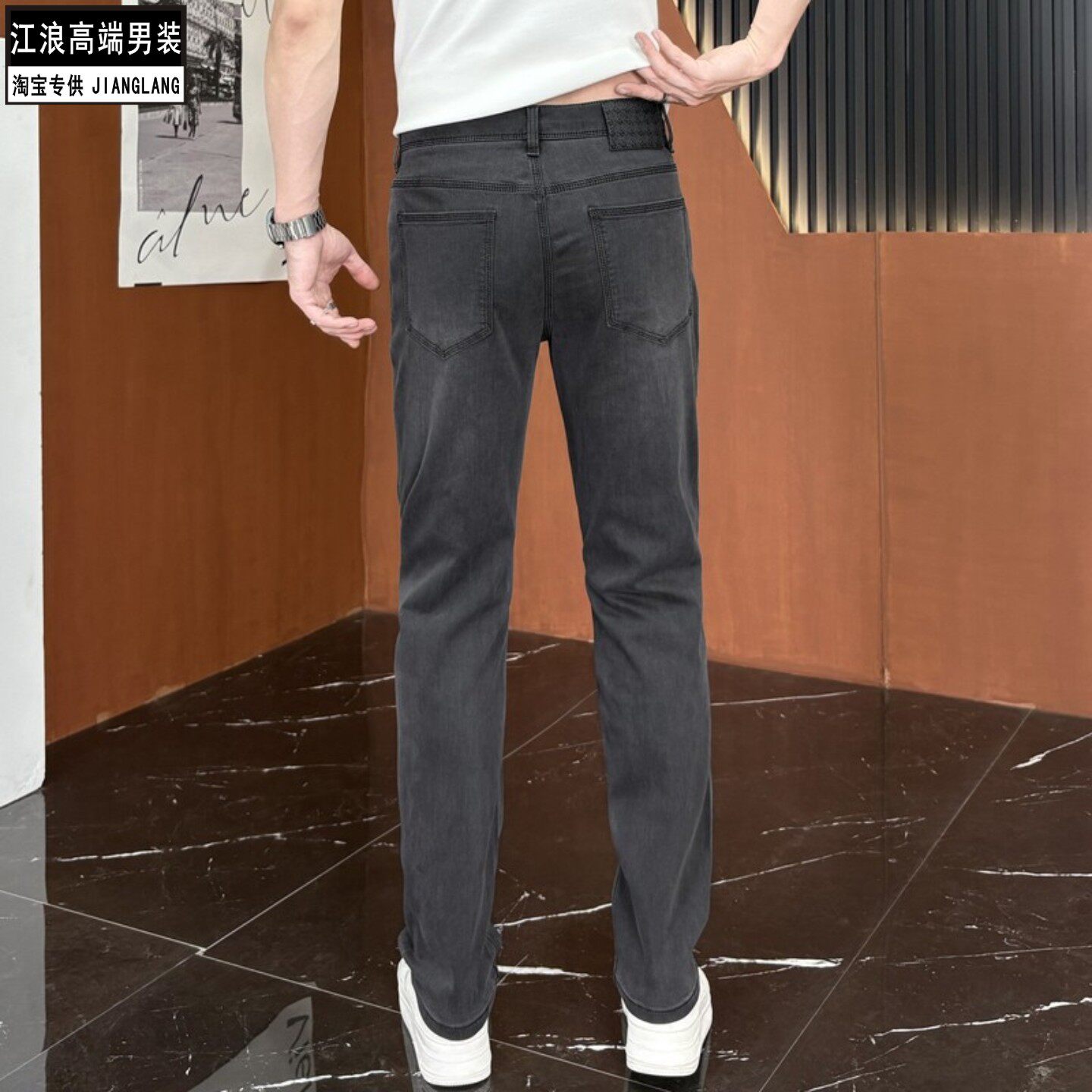 2026夏季薄款新款灰色男士牛仔裤欧版中腰弹力修身小直筒休闲