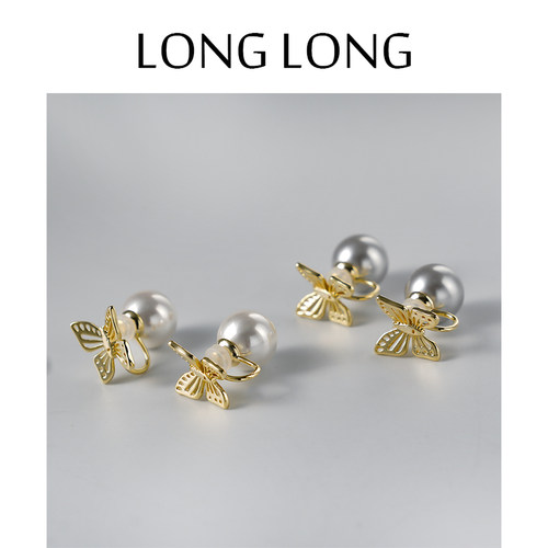 LONGLONG个性前后蝴蝶珍珠耳饰