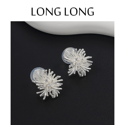 LONGLONG银白色蒲公英烟花耳环