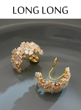 无耳洞入蚊香盘耳夹女高级感贝壳花朵耳环耳饰2023款大气时尚百搭