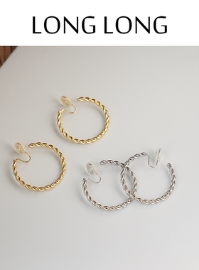 简约小众麻花光面大耳圈耳环女无耳洞蚊香盘耳夹气质时尚网红耳饰