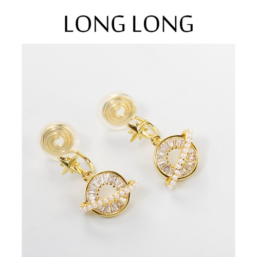 LONGLONG18k电镀锆石珍珠耳环