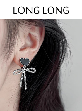 高级感轻奢黑色爱心蝴蝶结耳坠耳环女无耳洞蚊香盘耳夹气质小众潮