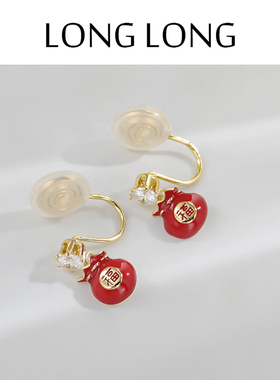 2024年新款福袋红色滴釉耳环女无耳洞蚊香盘耳夹小众可爱吊装耳饰