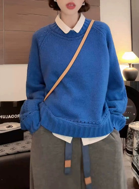 韩系慵懒镂空加厚保暖针织毛衣女
