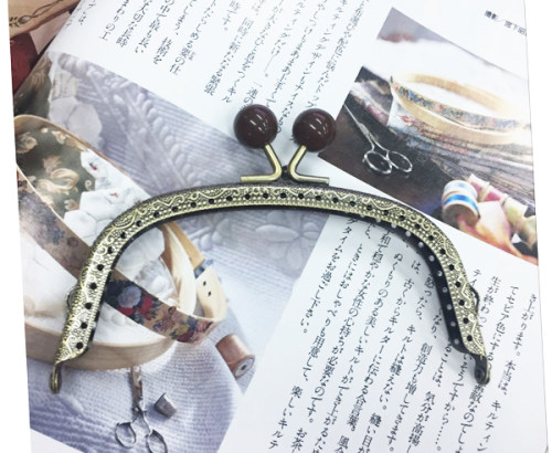 古铜压纹半圆弧形口金 /彩珠口金 12.5cm