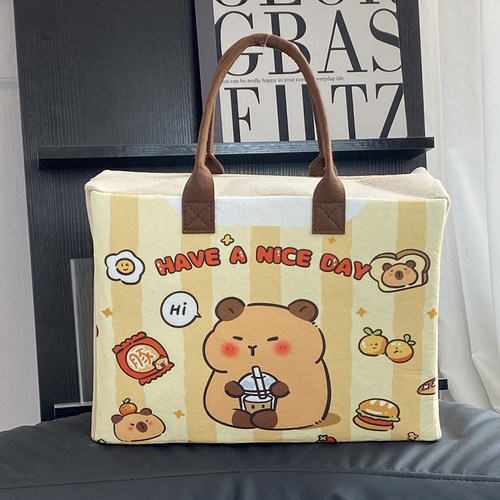 新款卡通学生旅行包可折叠大容量收纳袋精美毛毡行李包待产包超大