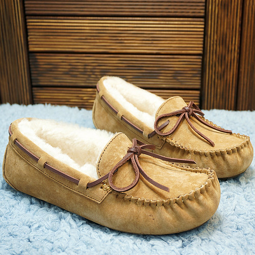 套脚豆豆鞋橡胶羊皮蝴蝶结