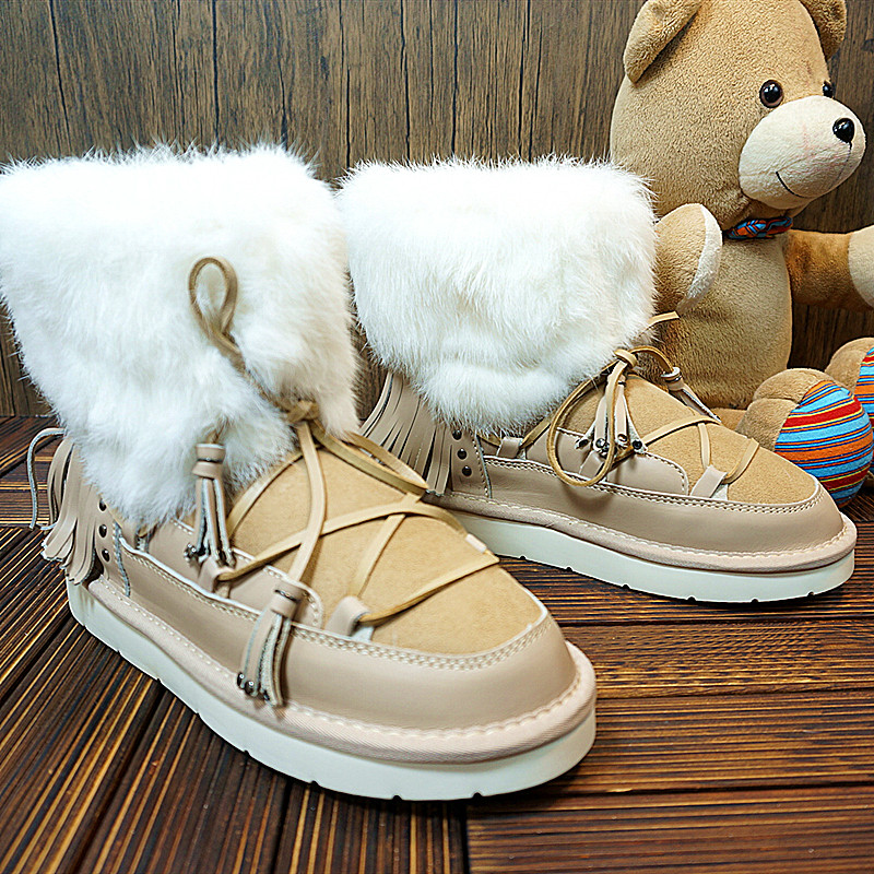 冬季新款真皮羊毛一体中筒靴 雪地靴  罗马交叉绑带女靴棉靴29-4C