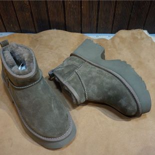 65-12冬季新款真皮牛皮羊毛粗跟厚底女雪地靴短筒靴套筒棉靴