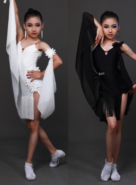 新款拉丁舞花服高级感舞蹈服女儿童吊带练功服高端表演流苏大摆裙