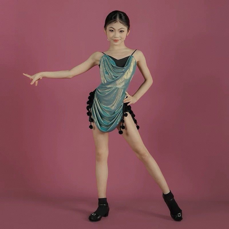 2025新款少儿拉丁舞服夏季女童练功服吊带连衣裙渐变色舞蹈表演服