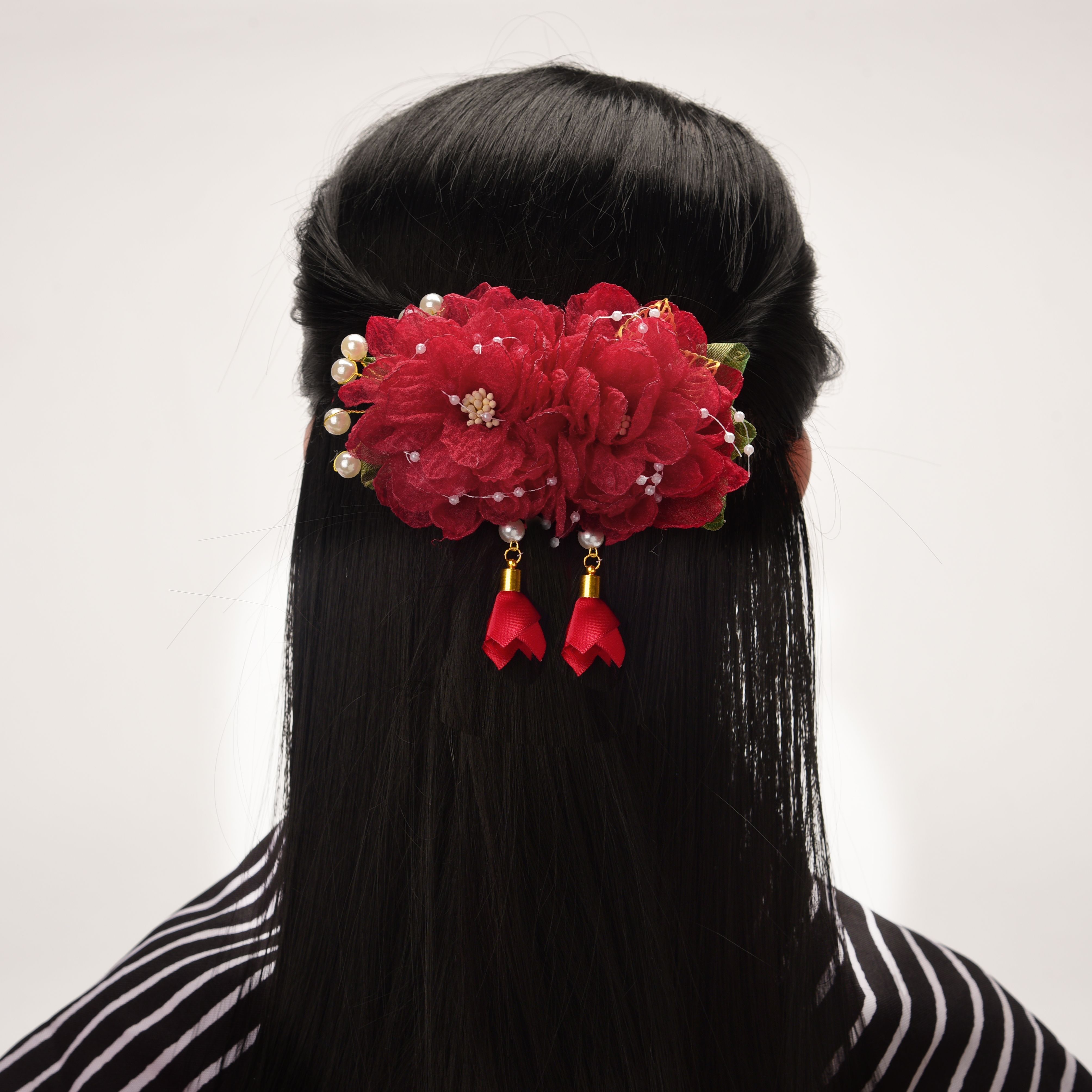 新款牡丹花发夹头饰弹簧夹鸭嘴夹头花头发夹子发圈头绳扎头发抓夹