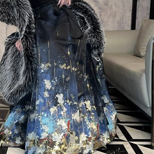 清仓仿妆花织金马面裙青染半身裙明制汉服国风女款白搭深蓝色秋冬