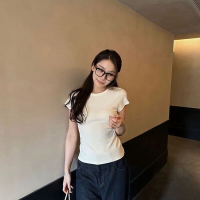 BLUEPOPS-圆领修身纯色短袖T恤a6014