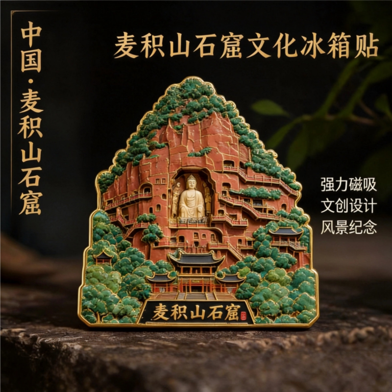 麦积山石窟主题文创亚克力磁吸冰箱贴旅游景区周边精致纪念伴手礼 - 实物图