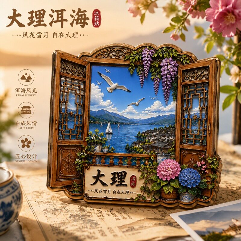 大理洱海窗景设计文创金属磁吸冰箱贴文旅周边精致纪念品伴手礼物