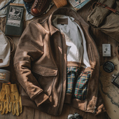 靛海美式 复古真皮夹克头层牛皮阿美咔叽A2飞行外套机车秋冬上衣男