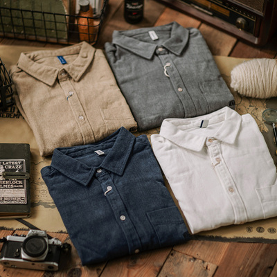 重磅棉磨毛厚宽松工装长袖衬衫男