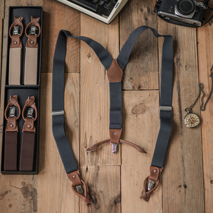 可替换背带扣具阿美咔叽背带 吊带裤 美式 复古弹力拆卸吊带铁路工装