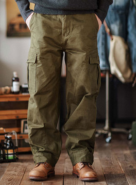 靛海 美式咔叽复古M64全棉工装休闲裤男水洗做旧宽松直筒机车长裤