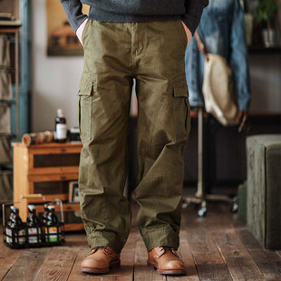 靛海 美式咔叽复古M64全棉工装休闲裤男水洗做旧宽松直筒机车长裤