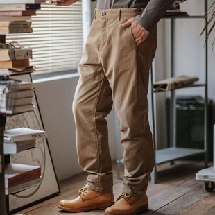 全棉斜纹微锥直筒裤 靛海 男美式 休闲裤 春秋 重磅chino复古水洗工装