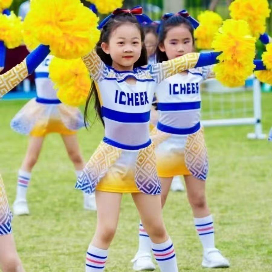 儿童啦啦操演出服长袖新款女童拉拉队表演服舞蹈服竞技赛比赛服